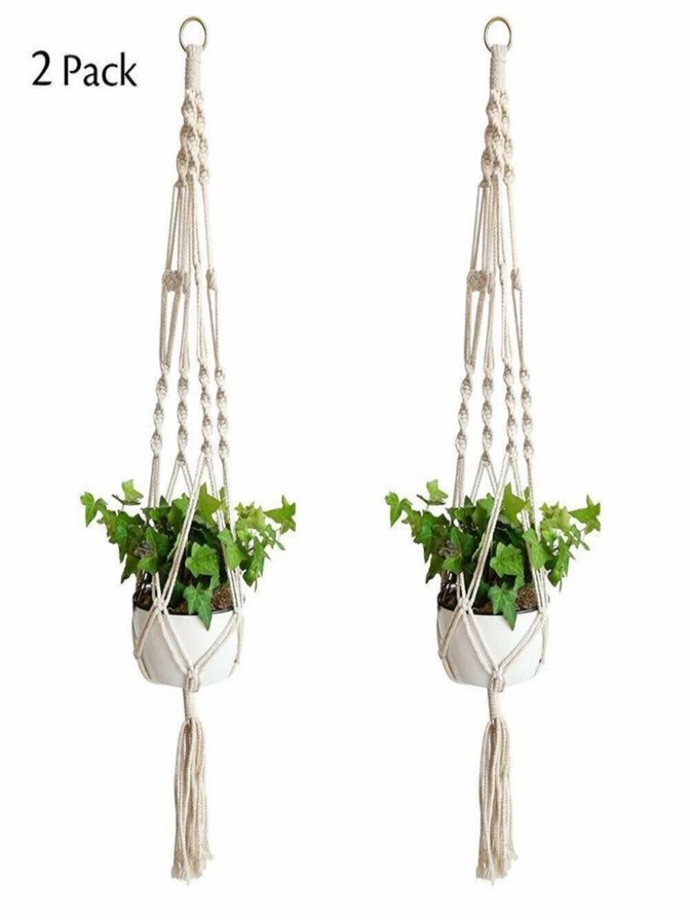 2-Pack Macrame Jute Plant Hangers 41” Large Boho Style Pot Holders - Picture 6 of 12